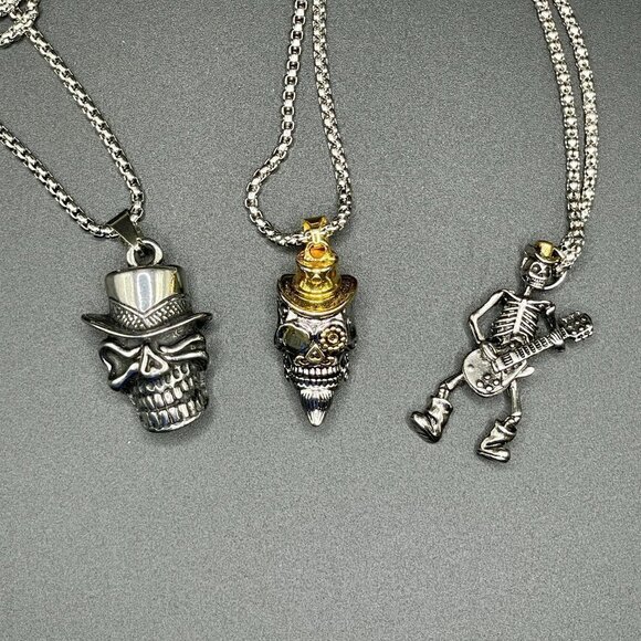 Day of the Dead Sugar Skull Skeleton Gambler Top Hat Necklace / Pendant #867 - Picture 15 of 15